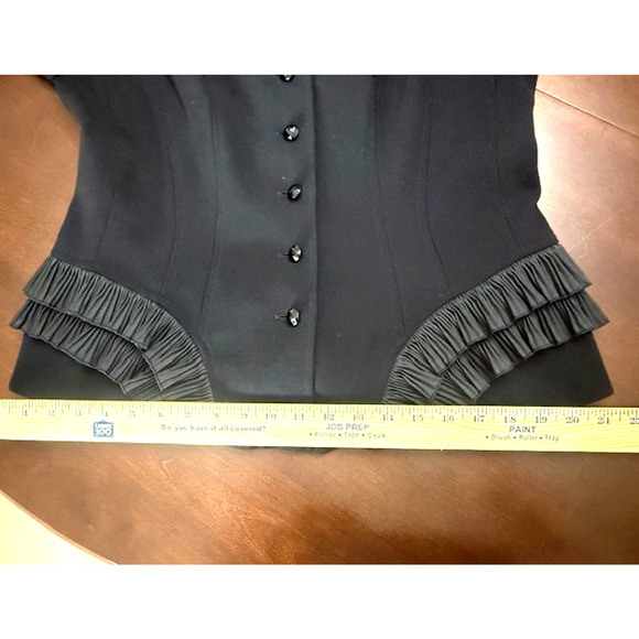 ESCADA Womens Black Jacket Blazer NEW Wool RUFFLES DOUBLURE VINTAGE Size 42 - Picture 10 of 11